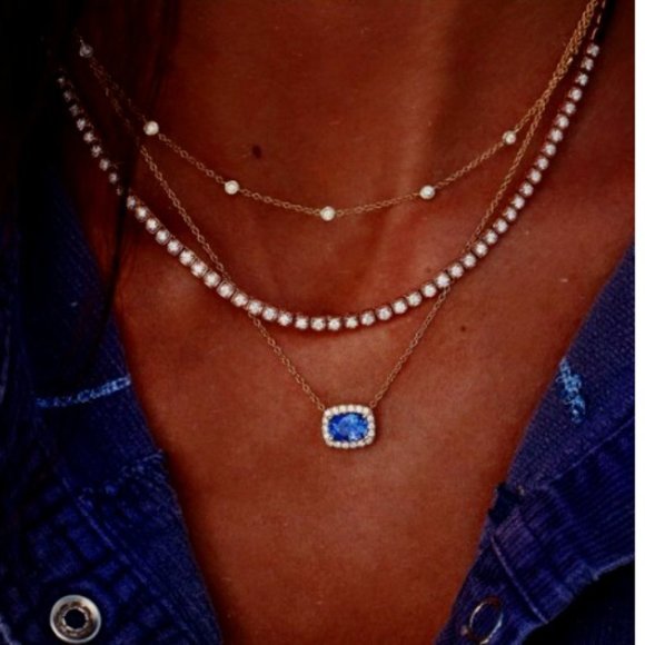 LiveChicStyle Jewelry - Stunning 3 Layered Gold Rhinestone Necklace